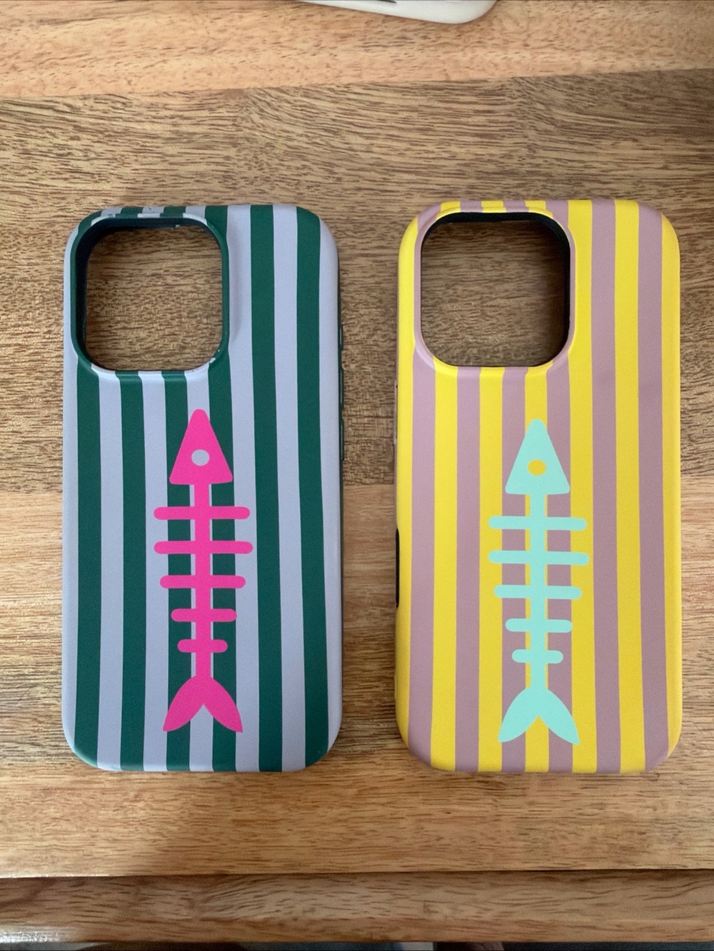 Striped Fishbone iPhone Case — Green & Pink
